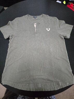 True Religion Olive Green Horseshoe Logo Short Sleeve Henley T Shirt 3XL